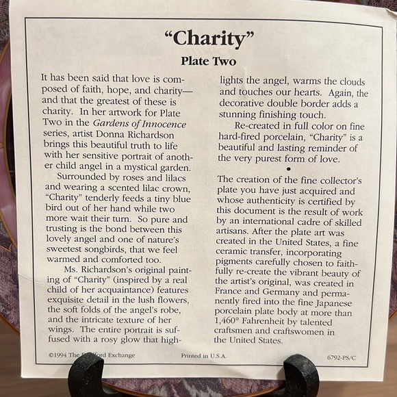 The Bradford Exchange Gardens of Innocence “Charity” by Donna Richardson - Picture 3 of 6